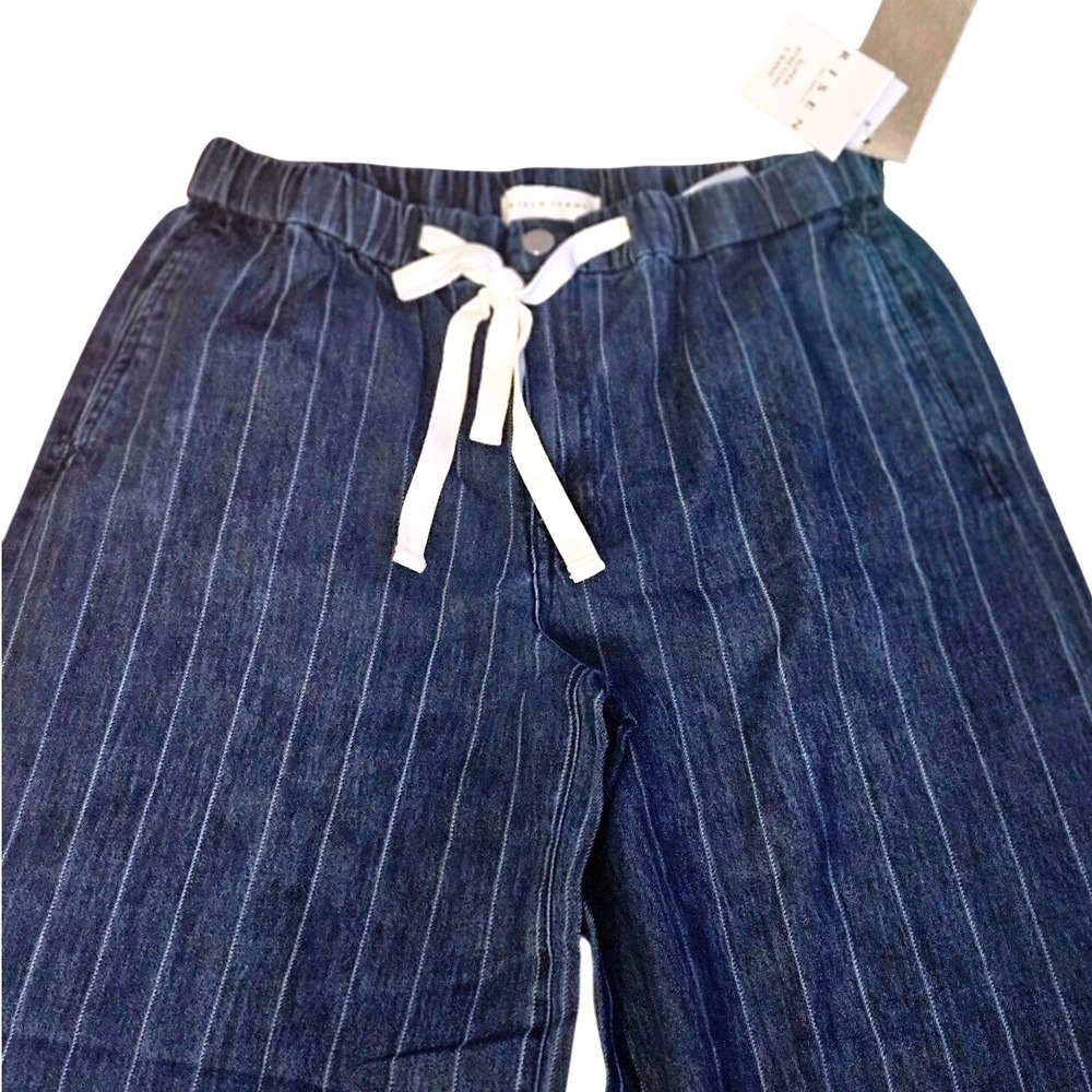 Risen Jeans Los Angeles Pinstripe Wide Leg Denim Pants Indigo Blue Womens Large - Picture 4 of 13